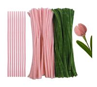 Lot de 210 cure-pipes multicolores pour bricoler, 2 couleurs - Fil chenille long 30 cm x 7 mm - Maquillage rose et vert - Pour les projets d'artisanat
