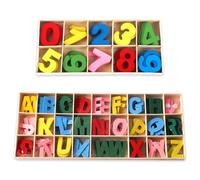 Lot de 216 PCS Lettres et Chiffres en Bois,Lettres En Bois Ensemble - avec plateau de rangement,Pour Travaux Manuels, Décoration de La Maison et Enseignement Pour Enfants