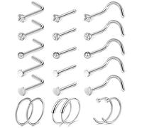 Lot de 21Pièces de20G Piercing Nez en Acier,L Forme Vis Percing au Nez Argent,Clicker Piercing Nez Anneaux pour Femme