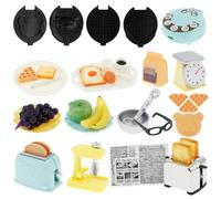 Lot de 22 accessoires de cuisine miniatures - En plastique - Pour maison de poupée - Aliments - Boissons - Bouteille de cuisine - Mini poupée - Couteau, fourchette, cuillère, petit déjeuner, jouet