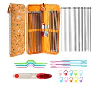 Lot de 22 aiguilles à tricoter droites en acier inoxydable de 35 cm pour débutant 2 mm-8 mm