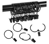 Lot de 22 anneaux de rideau, en métal, noirs, avec clips, à ouvrir, pour fenêtres, portes et rideaux de douche, diamètre intérieur : 32 mm, robustes, en métal