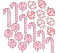 Lot de 22 ballons de Noël en forme de canne à sucre d'orge, rose menthe poivrée, ballons de Noël en mylar avec nœud en mylar pour décoration de fête d'anniversaire