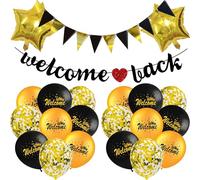 Lot de 22 bannières décoratives Welcome Back - Drapeau de bienvenue - Triangle doré - Étoile à cinq branches - Ballons en aluminium - Pour le retour à la maison, bienvenue à la maison, fête prénatale
