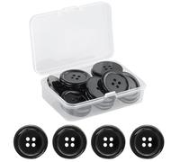 Lot de 22 boutons ronds en résine - 25 mm - Noir - 4 trous - Pour le bricolage - Avec boîte de rangement - Pour la couture, le bricolage et la décoration