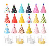 Lot de 22 chapeaux de fête, 18 chapeaux d'anniversaire et 4 couronnes | Coiffe en papier coloré avec pompons et de nombreux motifs, idéal pour les réunions de famille, les photos de groupe
