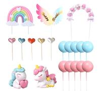 Lot de 22 décorations de gâteau en forme de cheval arc-en-ciel, étoiles arc-en-ciel, nuages, ailes d'anniversaire, rose et bleu, figurines de gâteau d'anniversaire pour enfants