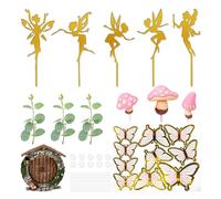 Lot de 22 Décorations de Gâteau en Forme de Fée, Papillon, Champignon de Jardin - Décoration d'Anniversaire Elfes et Fête Féerique