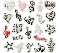Lot de 22 écussons brodés thermocollants en forme de cœur et de e sol Motif Note de musique