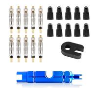 Lot de 22 embouts de valve Presta, 10 embouts de valve Presta et 10 adaptateurs de valve Presta, bouchons de valve Presta avec 2 extracteurs d'inserts en plastique et aluminium