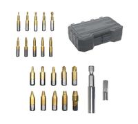 Lot de 22 extracteurs de vis en acier rapide, extracteur de vis endommagées, kit d'outils de retrait de vis cassées et dénudées, avec forte force de fixation, porte-embout, doré, pour vis à bois