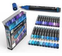 Lot De 22 Feutre Peinture Acrylique Pro Color Series Bleu Et Violet 3 Mm Moyen Pour Peinture Rupestre, Bois, Métal, Verre, Toile, Bricolage. Non Toxique, Séchage Rapide