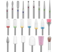 Lot De 22 Forets À Ongles Professionnels En Céramique Diamantée 3/32"", Pour Enlever Les Cuticules Et Limer Les Ongles En Gel Acrylique, Kit De Manucure Et Pédicure, Pour Salon Et Maison