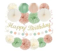 Lot de 22 lanternes en papier vert sauge rose avec inscription « Happy Birthday » - Pour 18e anniversaire - Pour femme et fille Hugmoon