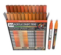 Lot de 22 marqueurs de peinture acrylique non toxique, à base d’eau et à séchage rapide, pointe extra-fine 0,7 mm, pour galet, verre, tasses, bois, métal, toile - Tons orange