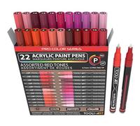 Lot de 22 marqueurs de peinture acrylique rouge et rose de la série Pro Color, pointe extra fine de 0,7 mm pour peindre sur la roche, le verre, les tasses, le bois, le métal, la toile, à base d'eau.