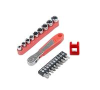 Lot de 22 mini clés à cliquet cruciformes magnétiques avec sac de rangement, embouts hexagonaux de 6,35 mm et adaptateur de douille, tournevis décalé à cliquet pour espaces étroits difficiles