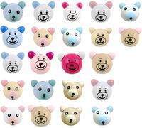 Lot De 22 Perles Rondes En Bois Avec Visage-30 Mm-Tête D'animaux Koala,Ours,Panda,Pour Macramé,Porte-Clés,Bracelet,Collier,Bois