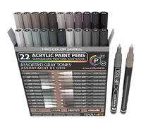 TOOLI-ART Lot de 22 stylos à peinture acrylique Pro Color Series assortis, pointe extra fine 0,7 mm pour peinture sur rocher, verre, tasses, bois, métal, toile (gris)