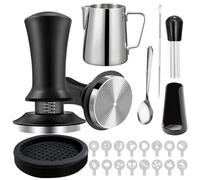 Lot de 22 Tampons à Café 51 mm avec Outil WDT, 350ml Pot à Lait, Mélangeur à Café, Tapis de Tamper, Latte Art Pen et Pochoirs Décoratifs, Tampons à Expresso pour Personnel Amateur et Professionnel