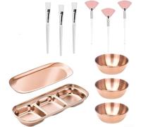 Lot de 23 bols de traitement du visage avec bols mélangeurs en acier inoxydable - 6 brosses, 12 éponges et plateaux pour le bricolage du visage - Routines de soins de la peau et utilisation en salon