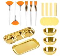 Lot de 23 bols de traitement du visage avec bols mélangeurs en acier inoxydable - 6 brosses, 12 éponges et plateaux pour le bricolage du visage - Routines de soins de la peau et utilisation en salon