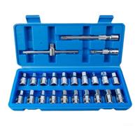 Lot de 23 clés à douille en acier au chrome vanadium pour raccords de vidange de carter d'huile, s'adapte à la plupart des cliquets et rallonges de 9,5 mm pour une utilisation en atelier (argenté)