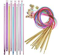 Lot de 23 crochets à crochet, 12 crochets circulaires tunisiens multicolores avec corde, 11 crochets tunisiens (2-8 mm) en aluminium, crochets afghan