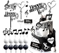 Lot de 23 décorations de gâteau en forme de note de luxe, décorations discothèques, décorations d'anniversaire rock and roll, adaptées pour les fêtes d'anniversaire