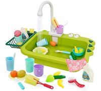 Lot de 23 jouets d'évier de cuisine avec eau courante - Lave-vaisselle avec système de cycle d'eau automatique - Ensemble de jeu Prentend pour enfants de 3, 4, 5, 6, 7, 8 ans