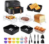 Lot de 23 moules en silicone pour friteuse à air chaud Philips Airfryer Dual Basket série 3000/5000, accessoires Airfryer contient moule en silicone, gaufrier, grille de cuisson, moules à pain pour