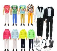 Lot de 23 vêtements de poupée compatibles avec Ken Les vêtements et Accessoires, Comprend 1 Costume, 1 Pull, 6 Vestes, 20 Chaussures, 5 étagères, 1 Casque, 1 Lunettes, Convient pour Les fêtes