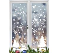 Lot de 230 autocollants pour fenêtre, blancs, décoration de Noël, réutilisables, en PVC statique, flocons de neige, avec motifs de Noël, pour fenêtre d'hiver, verre