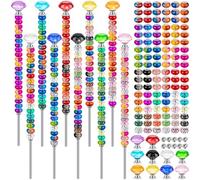 Lot de 230 piquets de jardin en perles, baguettes de fées à faire soi-même avec 200 perles rondes à grand trou coloré avec 10 bouchons en cristal, 10 tiges filetées et 10 écrous pour décoration