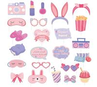 Lot de 24 accessoires de photomaton pour soirée pyjama, accessoires de soirée pyjama pour filles - Accessoires de soirée pyjama pour filles - Décorations de fête d'anniversaire