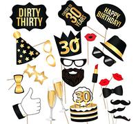 Lot de 24 accessoires photo amusants pour fête de 30 ans - Accessoires pour selfie - Accessoires d'anniversaire - Accessoires de cabine photo pour fête à thème, décorations d'anniversaire.