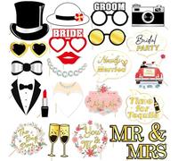 Lot de 24 accessoires pour photomaton de mariage, Mr & Mrs doré et blanc, accessoires de mariage, fiançailles, enterrement de vie de jeune fille, décoration de table