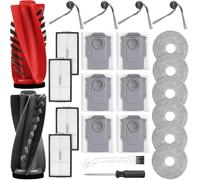 Lot de 24 accessoires pour robot aspirateur Roborock Saros 10R/Qrevo CurvX/Qrevo Curv 2 ProX/Curv 2 Pro, 2 brosses principales, 6 sacs à poussière, 6 tampons de nettoyage, 4 filtres HEPA, 4 brosses