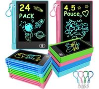 Lot de 24 Ardoises Magiques LCD 4,5 Pouces avec Crochet | Pack Éducatif et Cadeaux pour École, Anniversaire | Écran Couleur Réutilisable sans Lumière Bleue | 4 Couleurs Vives