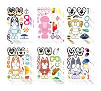 Lot de 24 autocollants bleus pour enfants - Personnages de dessins animés - Créez votre propre autocollant amusant pour décoration de sac de fête