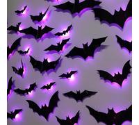Lot de 24 autocollants muraux 3D en forme de chauve-souris lumineuses pour Halloween, décoration d'intérieur ou d'extérieur, de chambre à coucher, fenêtre, fête
