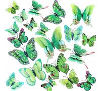 Lot de 24 autocollants muraux 3D en forme de papillon avec aimants et gomme, amovibles et réutilisables (vert)