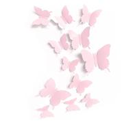 Lot de 24 autocollants muraux en forme de papillon rose pour chambre de fille, autocollants esthétiques danois pour décoration de chambre d'enfant, chambre de bébé et de tout-petit, rose