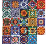 Lot de 24 autocollants muraux en mosaïque de ciment adhésif décoratif pour carrelage mural (10 x 10 cm)