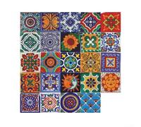 Lot de 24 autocollants muraux en mosaïque marocaine vintage en PVC pour surfaces lisses - Décoration de salle de bain, cuisine et salon (15 x 15 cm)