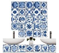 Lot de 24 autocollants muraux imperméables en PVC de style portugais pour salle de bain et cuisine, 20 cm, vert vintage