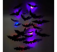 Lot de 24 Autocollants muraux LED Chauve-Souris Lumineuses 3D pour décoration d'halloween pour intérieur ou extérieur, Chambre à Coucher, Salle de Bain
