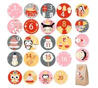 Lot de 24 Autocollants pour Calendrier de l'Avent - Chiffres de 1 à 24 pour Compte à Rebours de Noël - Stickers Décoratifs pour Cadeaux, Carnet, Planificateur, Décoration Portable et G