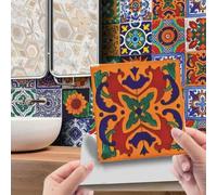 Lot de 24 autocollants vintage marocains pour décoration murale imperméable, motif mosaïque rétro pour salles de bains, cuisines et espaces de vie (20 x 20 cm)