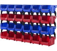 lot de 24 bacs à bec - bacs gerbables - bacs de stockage - bleu/rouge